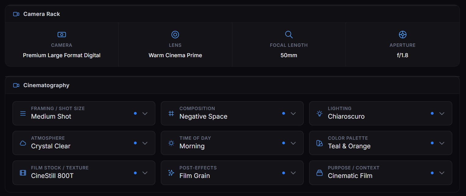 CineGeist Pro Mode — Camera Rack, Cinematography Controls, Production Pipeline